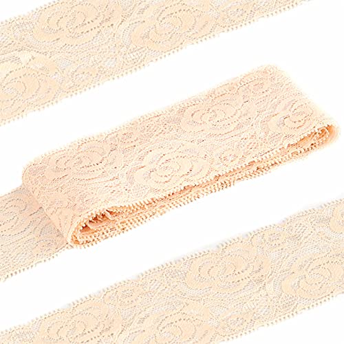 Stretch Lace Trim Elastic Lace Ribbon, Floral Lace Fabric By The Yard, Sewing Lace Ribbon Trim For Crafts Decorating, 2.2 Inch 10 Yards (Beige) #TOP1