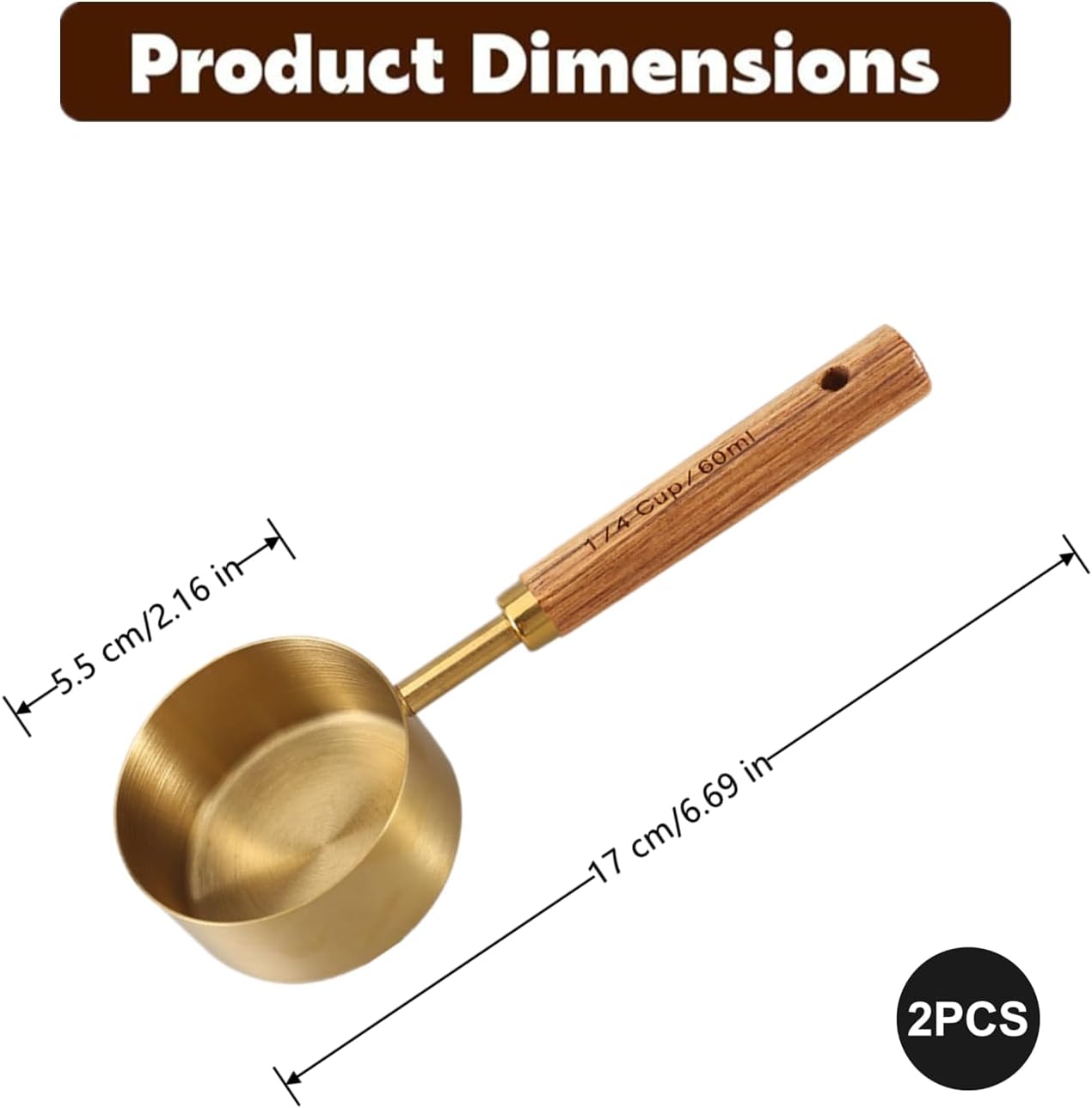2 Pack 1/4 Cup Scoop Exquisite Stainless Steels Food Measuring Tools 2 Oz.