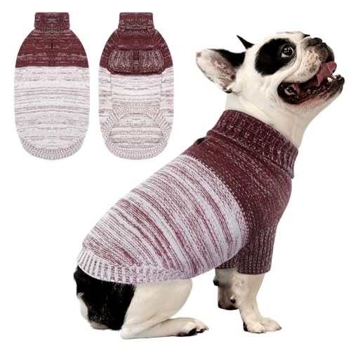 Queenmore Small Dog Sweater, Knitted Puppy Pullover, Soft Turtleneck, Long Sleeves, Purple, Small