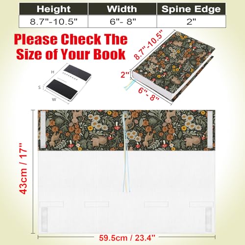 QRZIQRZ Cat Floral Book Covers for Paperback, Adjustable Washable Cotton Book Protector with Bookmark, Cute Book Cover for Hardcover Bible Novel Soft Cover Books, Book Lovers Gifts for Women - Thumbnail 2