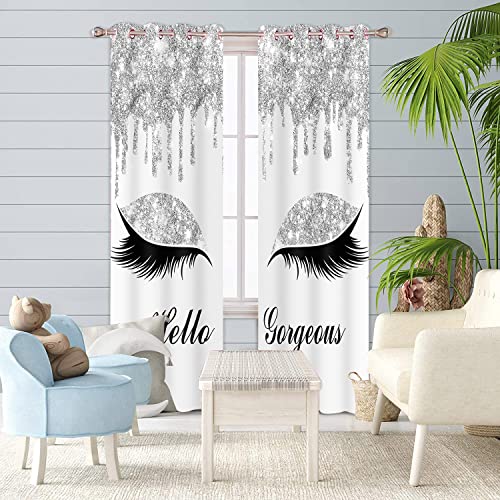 Bsppti CLLSSP1156 Hello Gorgeous Unicorn Eyelash Print Curtain, (No Glitter No Sequin) Drips White Room Darkening Thermal Insulated Blackout Window Drapes For Living, Bedroom, 42"X 84", 2 Panels thumb #4