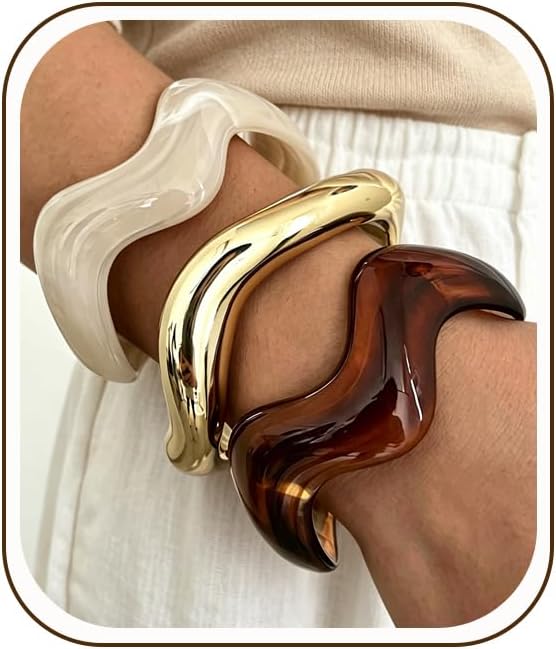 3 Pcs Acrylic Bangle Bracelets for Women, Chunky Stackable Statement Set