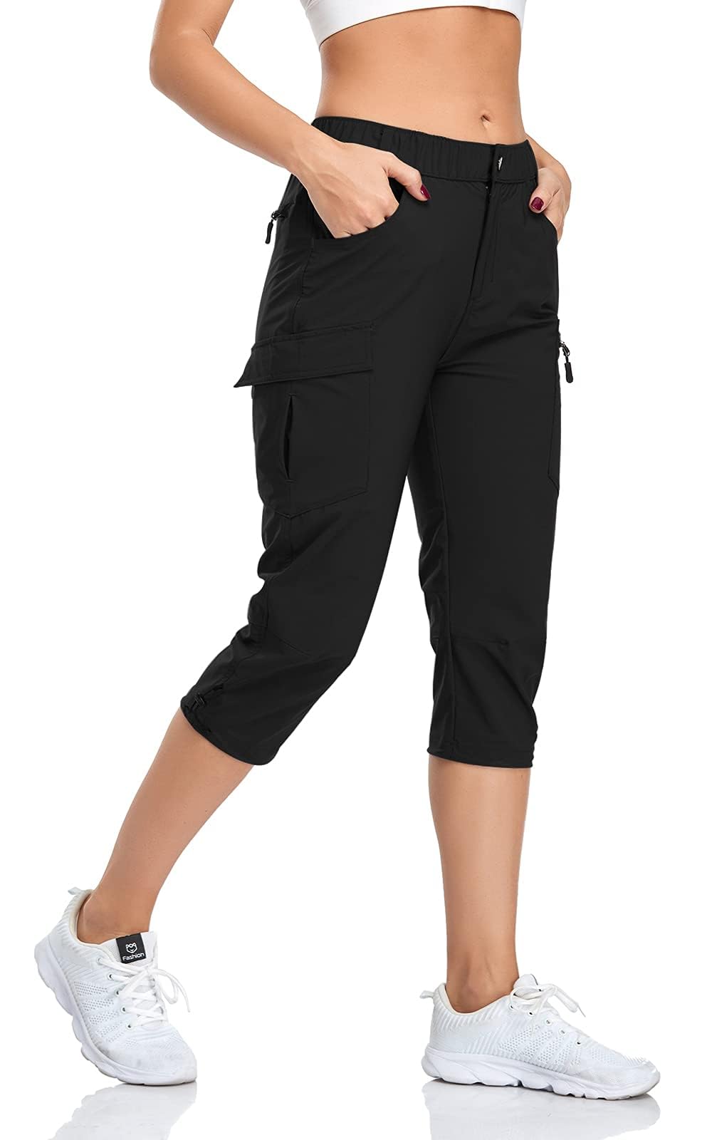GymBrave Pantaloni Trekking Donna Cargo Capri 3/4 Estivi Leggeri Asciugatura Rapida con Tasche Zip Campeggio All'Aperto