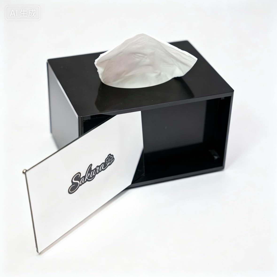 Mirror Tissue Box Cover – Black Acrylic Modern Decorative Tissue Holder with Hidden Storage Compartment for Small Items, Sleek Desk Organizer for Home, Office & Bedroom