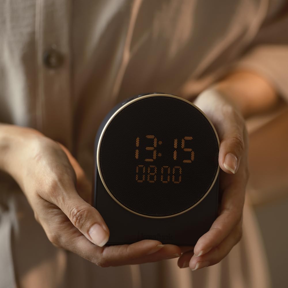 KREAFUNK Réveil Lumineux Bluetooth Ivy Haut-Parleur sans Fil Étanche, Lumière Réveil Progressive, 6 Sons, LED Réglable, Batterie Longue Durée, USB-C (Noir)