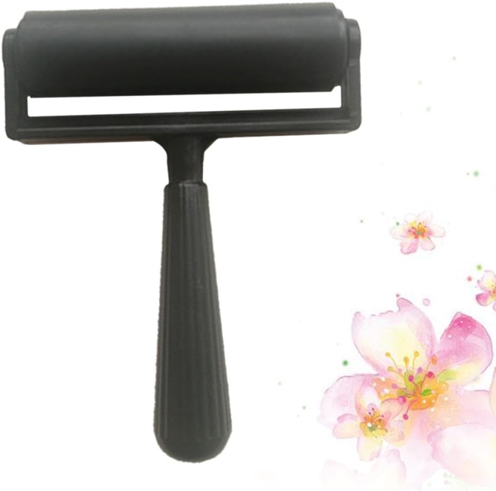 OSOLADY Printmaking Rubber Roller Tool for Crafting and Graphic Projects Smooth Flat Cylinder for Even Ink Application Material with Comfortable Detachable Handle Black