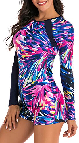 Swimall Women Boy Short Long Sleeve Swimsuits One Piece Rash Guard Bathing Suit Swimwear Upf 50+(Multicoloured, Large(8-10)) #TOP7