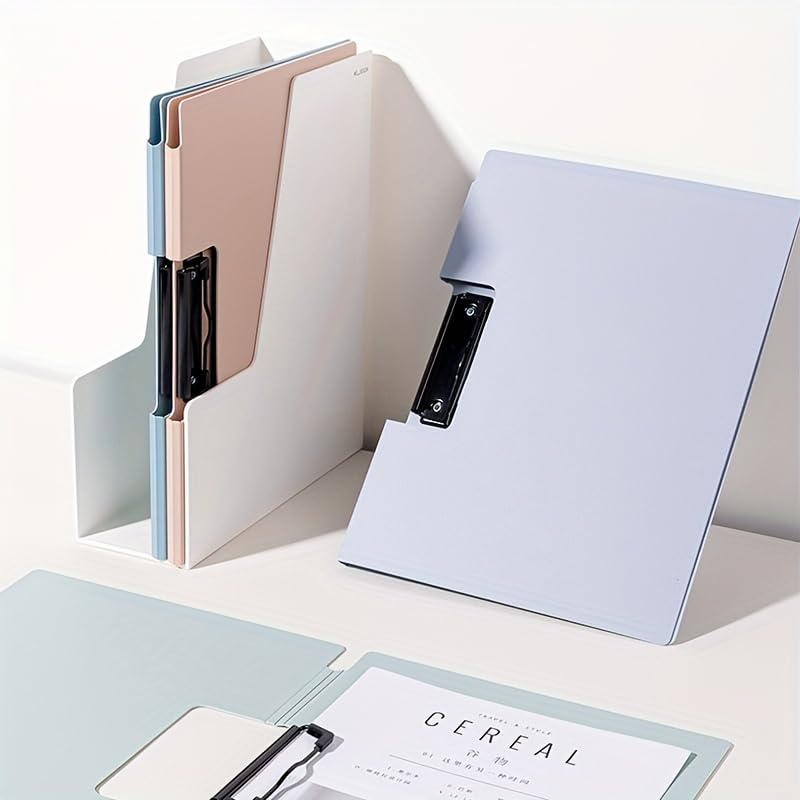 Image of AccuPrints Professional Clipboard File Folder with Cover, A4 Size, Pink, Metal Clip, Office Document Holder (Light Blue, A4) (A4P7)