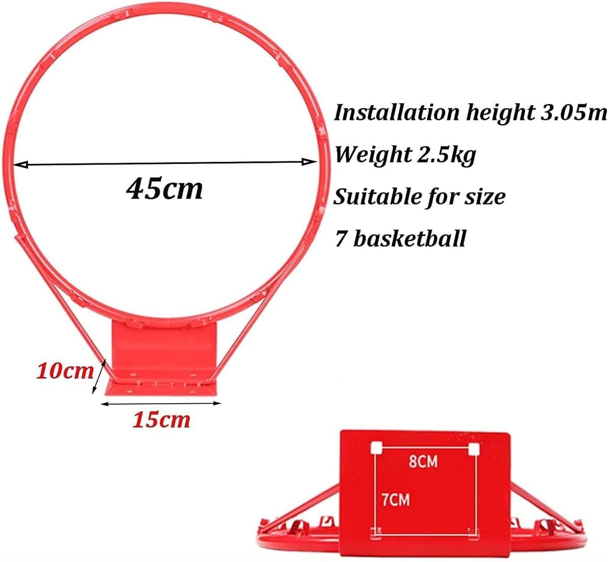 Katzowen Children Red Basketball Hoop Wall-Mounted Iron Basketball Rim with Net System Fits Indoor Outdoor Sport Basketball for Kids