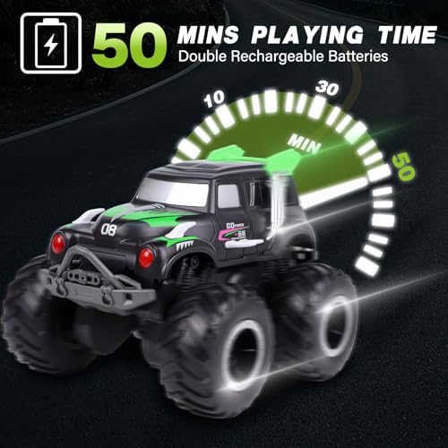 Learn2M Amphibious Remote Control Cars, 1/20 Stunt RC Rock Crawler Monster Truck Toy with Two Alternative Rechargeable Batteries, All-Terrain 4WD Off-Road Vehicle Toys Gift for Kids Age 8-12 Green - Thumbnail 2
