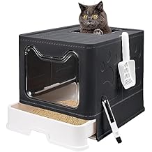 Foldable Cat Litter Box with Lid, Enclosed Potty, Large Top Entry Anti-Splashing Toilet, Easy to Clean Including Litter Scoop and 2-in-1 Cleaning Brush (Pink)