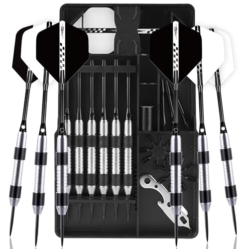 CyeeLife Dartpfeile mit Metallspitze,6 Stück 24 Gramm Profi Steeldarts 9 Aluminium Schaft mit 12 Flights, 20 Orings, 2 Flight Protektoren,Sharpener und Werkzeug Geschenketui (Weiß) CyeeLife Dartpfeile mit Metallspitze,6 Stück 24 Gramm Profi Steeldarts 9 Aluminium Schaft mit 12 Flights, 20 Orings, 2 Flight Protektoren,Sharpener und Werkzeug Geschenketui (Weiß)