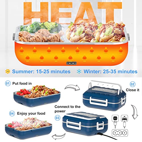 Rikdoken [60W Faster Heat] Electric Lunch Box For Car Truck Work Home, 12V 24V 110V Food Warmer With 1.5L Removable Stainless Steel Container, Leak-Proof Portable Lunch Heater With Bag, Spoon, Fork #TOP2
