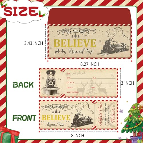 Invitaciones de Navidad con regalos de creer y diseño de billete polar con sobre incluido 7