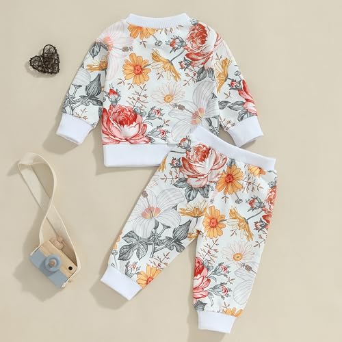 Tsnbre Fall Baby Girl Clothes Foral Bow Print Long Sleeve Baby Sweatshirt Joggers Pants 6 12 18 24 Month 3T Winter Outfits3