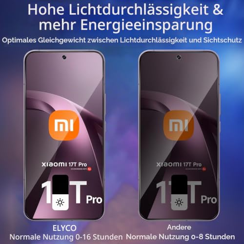 ELYCO Sichtschutz für Xiaomi 17T Pro/15T/15T Pro für Panzergla, 2 Stück – Ansicht 3