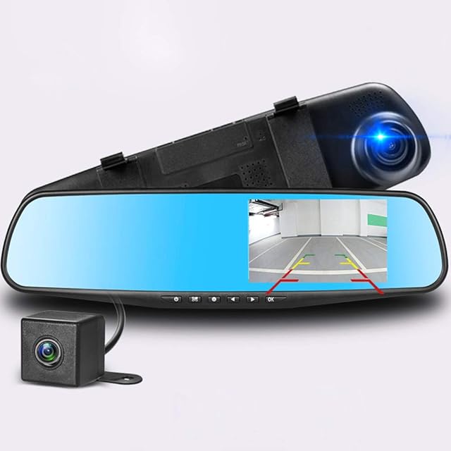Podazz Dash Cam Mirror Dash Camera Front and Rear 1080P Full HD Video Car Driving Recorder Wide-Angle Dual Lens Dashboard Camera DVR with G-Sensor, Loop Recording Parking Mode Motion Detection (blue)