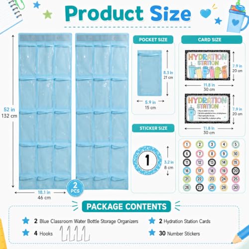 2-Pack-Water-Bottle-Organizer-for-Classroom-30-Pockets-PVC-Clear-Organizer-Holder-for-Cup-Over-The-Door-Hanging-Bag-with-Hydration-Station-Sign-Digital-Stickers-Hooks-for-Back-to-School-Kitchen-Blue