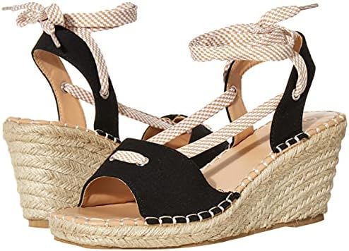 YOKI-KAYLA-02 Women's Espadrille Wedge Sandals with Upper Lace Straps, Black, 10 M US | Image 6