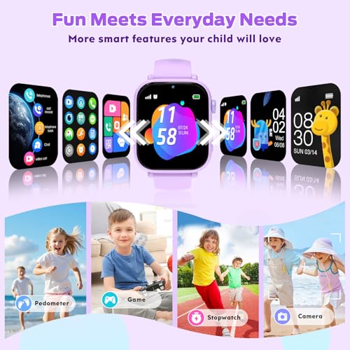 Image of 4G Kids Smart Watch with GPS Tracker, Video Call & Texting, Smart Watch for Kids with SIM Card, SOS, School Mode, HD Camera, Pedometer, Kid Watch Gift for Boys Girls Age 4-12, Purple