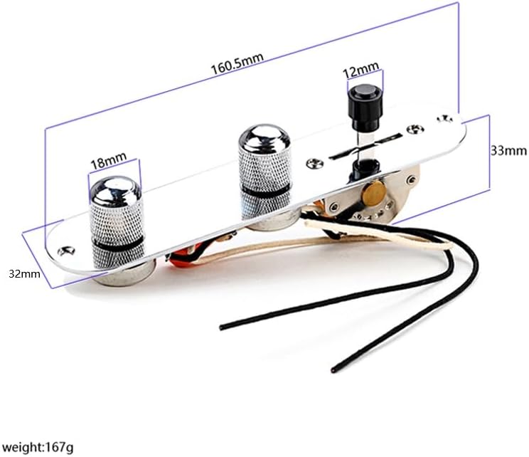 Fully Loaded Guitar Control Plate Prewired 3-Way Switch 250K Large Potentiometers Knurled Volume Tone Controls Knobs for Tele/Telecaster Electric Guitar Parts Replacement (Chrome)