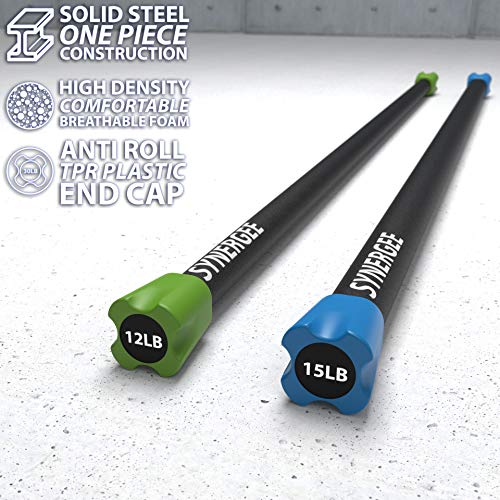Synergee Workout Bar Weight Bar Combo Set - 12lb, 15lb Multiple Weights Padded Weighted Bars – Body Toning Exercise Bar, Strength & Condition - Thumbnail 2