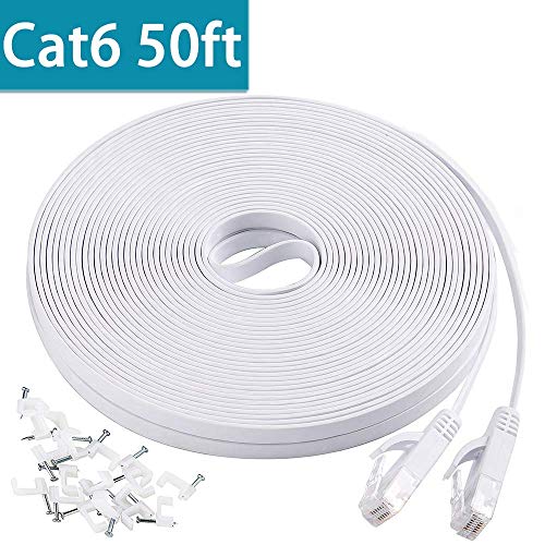 Cat6 Flat Ethernet Cable, 50 FT Computer LAN Internet Network Cable, Patch Cord