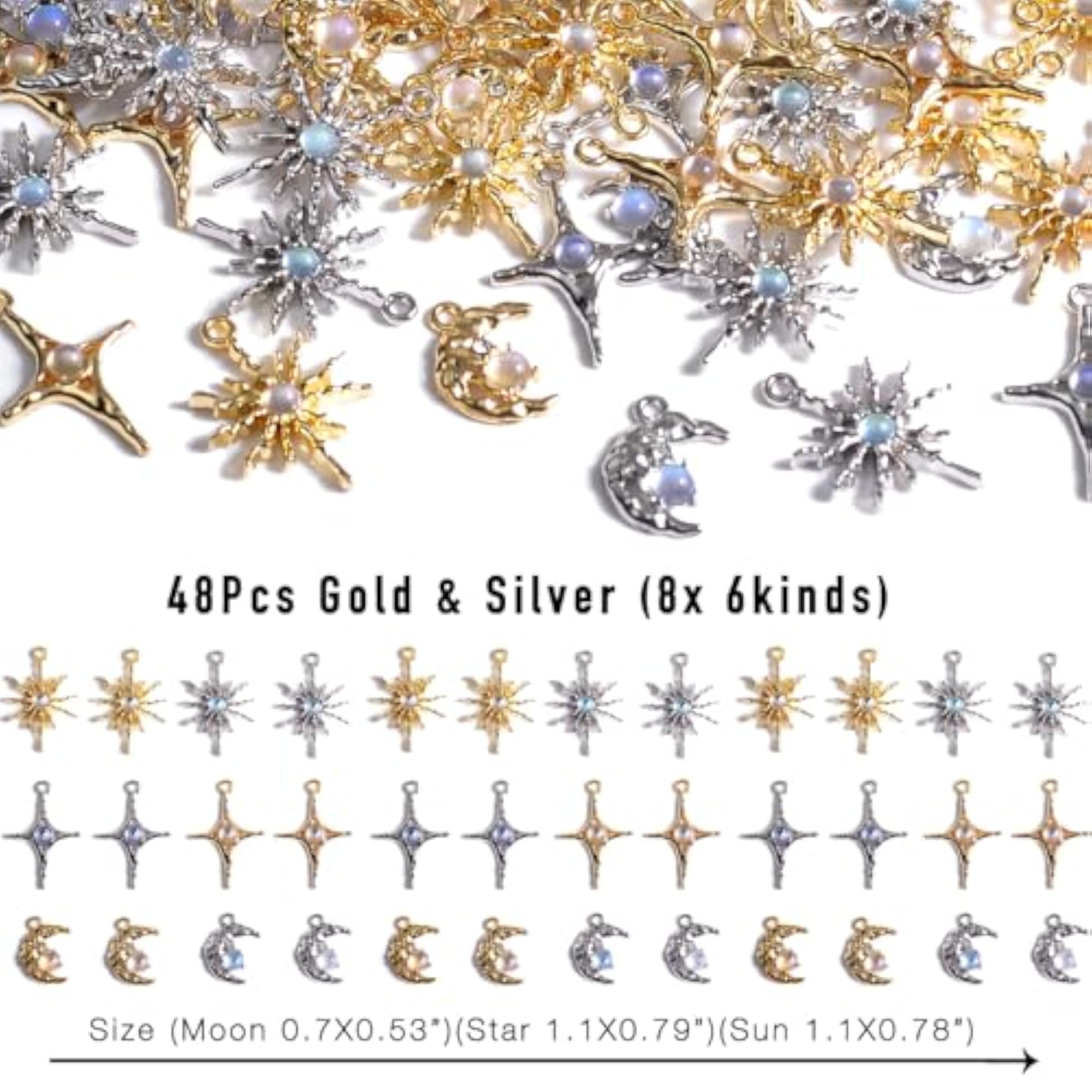 Silver and Gold Plated Moon Star Sun Pendants for DIY Crafting
