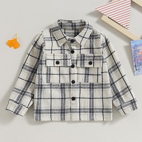 Eadrioss Little Kid Toddler Boy Autumn Plaid Print Coat, Long Sleeve Lapel Button Closure Jacket Outwear with Flap Pockets2