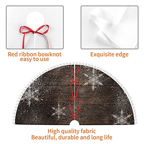 Christmas Tree Skirt Snow Pine Trees Brown Rustic Wood Winter 30 Inch Plush Xmas Tree Skirt Santa Tree Mat Festive Holiday Party Home New Year House Decorations #TOP3