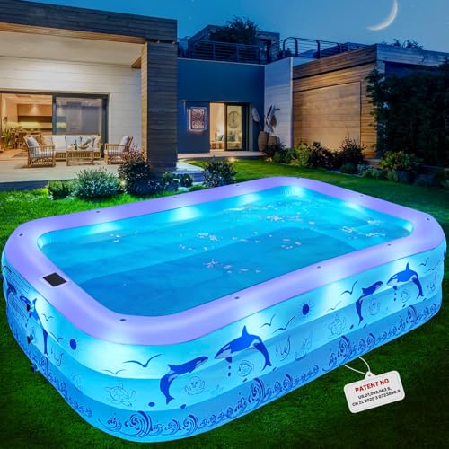 2026 Upgrade Inflatable Pools with Lights, Family Inflatable Swimming Pools