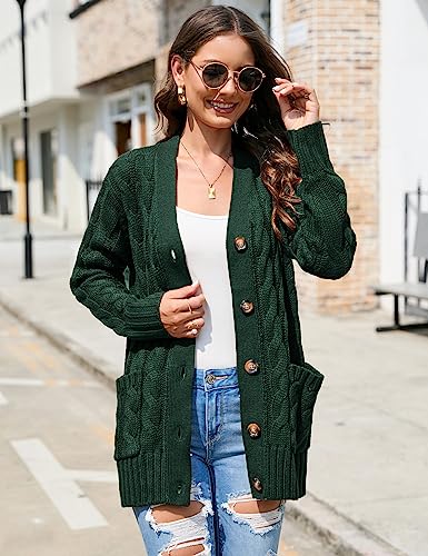 Image of MISSKY Women's Open Front Cardigan Sweater with Pockets Long Sleeve Cable Knit Button Loose Cardigan Sweater Outwear