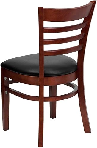 Miniatura 5 de Flash Furniture HERCULES Series - Silla de restaurante de madera de caoba con respaldo de escalera, 4 unidades, asiento de vinilo negro