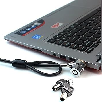 RUBAN قفل دفتر الملاحظات وكابل الأمان PC / الكمبيوتر المحمول مفتاحان 6.2 قدم أسود مناسب فقط فتحة الأمان 1/4 * 1/8 في 7x3mm