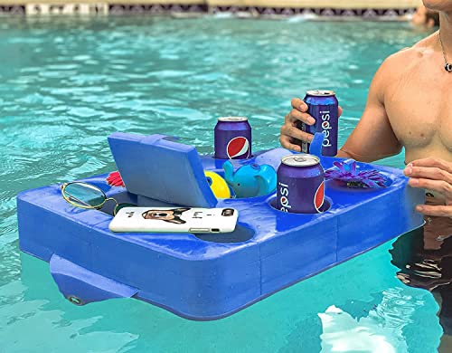 Vos Family Size Floating Refreshments Holding Tray For Snacks And Drinks | Ultra Buoyant Water Floats For Pools Sandbars Parties, 9-Holes, Capri Blue #TOP3