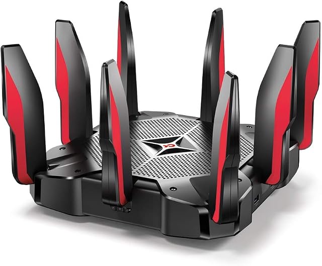TP-Link AC5400 MU-MIMO Tri-Band Gaming Router, 8× Gigabit LAN Ports,1.8 GHz 64 Bit Quad-Core CPU, 2× USB 3.0 Ports, Ideal for Gaming Xbox/PS4/Steam and 4K, Compatible with Alexa (Archer C5400X)