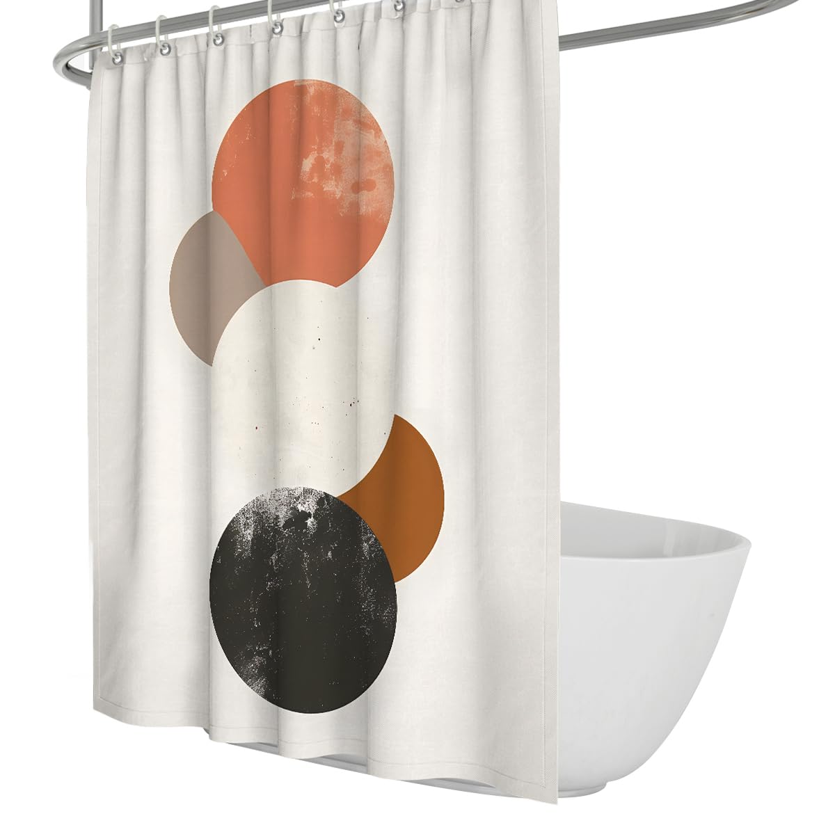 UIRINGART Contemporary Shower Curtains W150xL200cm Abstract Geometric Circle Orange Brown Charcoal Cream Mottled Print Mildew Mould Resistant Fabric Bathroom Decor