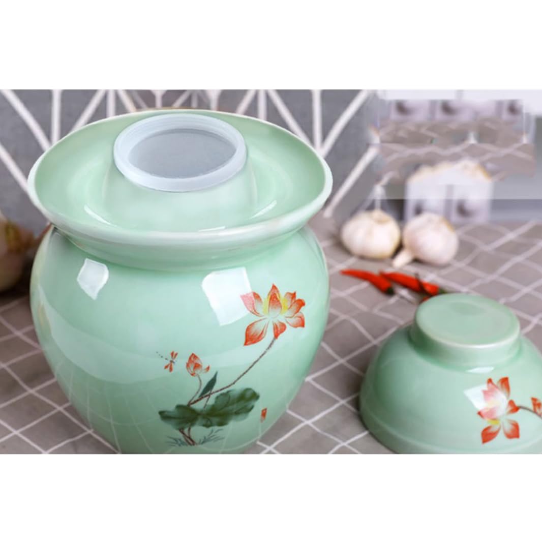 Duży ceramiczny słoik na marynaty z pokrywkami, zielony tradycyjny porcelanowy słoik do marynowania, ceramiczny garnek fermentacyjny z uszczelką wodną pokrywką śluzy powietrznej, garnek z