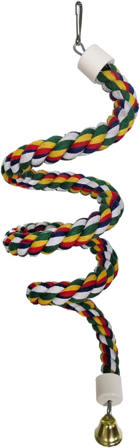 Colorful Cotton Bendable Rope Perch Swing Bird Chew Toys Cage Toys with Bell Swing Climbing Standing Bungee Bird Toys for Conures,Parrots,Cockatiel,Lovebird,Budgerigar,Parakeet (M)