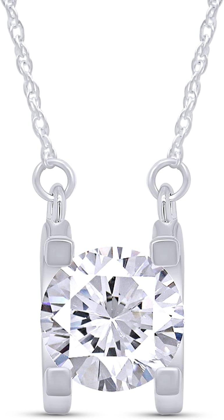 SAVEARTH DIAMONDS Moissanite Pendant Necklace 0.5CT-1.75CT D Color VVS1 Clarity 18K Gold Plated S925 Sterling Silver Round Brilliant Cut Moissanite Diamond Necklace