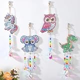 Diamond Art Kits for Kids - Crafts Gifts for Girls 8-12, 4 Pcs Double Sided Animal Style Wind Chime, Hanging Crystal Rhinestone Painting Ornament