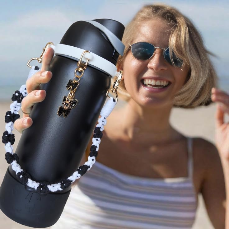 Cup Accessories for Owala Water Bottle 24/32/40oz,Bow Charm、Bow Handle Strap and Water Bottle Boot for Owala Accessories and Stanley Cup Accessories Fits Owala Tumbler, Owala FreeSip (Black, 32oz) - Image 4