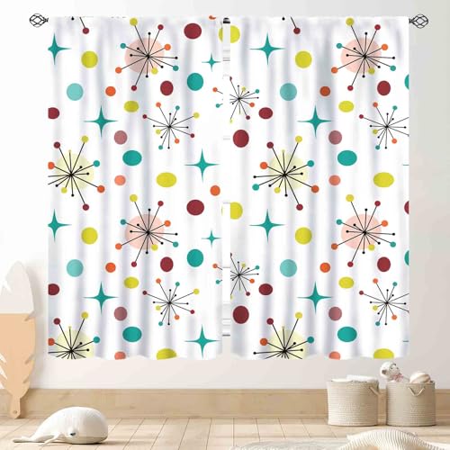 TKUYO Mid Century Modern Curtains, Geometric Atomic Abstract Iconic Pattern 1950s 1960s Retro Style...