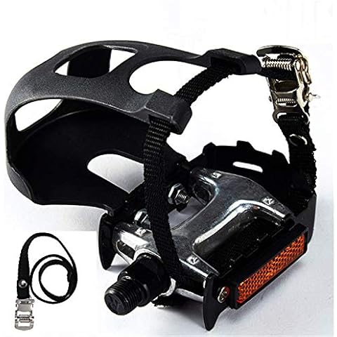YBEKI Bike Pedals with Toe Clip and Straps, for Exercise Bike, Spin Bike and Outdoor Bicycles, 9/16-Inch Spindle Resin/Alloy Bicycle Pedals, Half Year Warranty Cover