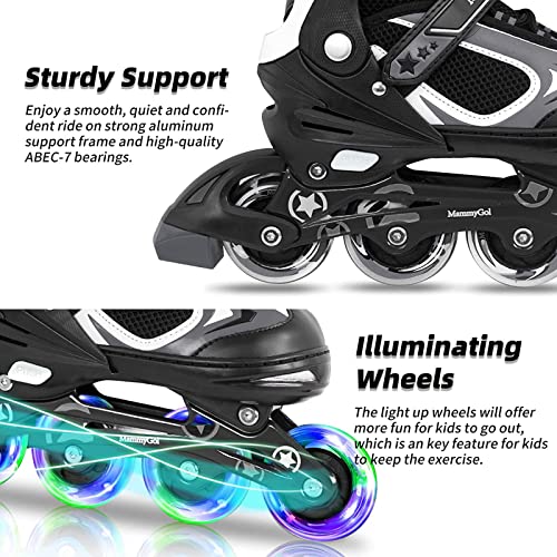 Mammygol Inline Skates For Boys Girls Kids Youth With Light Up Wheels,Illuminating Beginner Black Blades Roller Skates For Boys Size 1 2 3 Ages 6-8 8-10 #TOP3