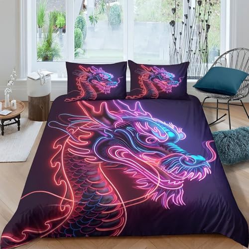Housse de couette dragon néon 140x200 lit simple ado 3D