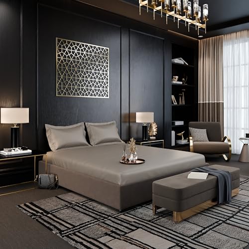 Image of Stoa Paris 350TC Luxstre Cotton King Fitted Bedding Set with 2 Pillow Covers, All-Around Elastic Fitted Bedsheet 183cm x 198cm + 30cm Drop, All Season Comfort, Breathable, Panache - Beige
