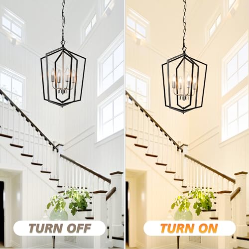 WJShome 18.1" Farmhouse Chandeliers for Dining Room, 4-Light Modern Foyer Lighting Fixture,Black and Silver Hanging Lantern Pendant Light, for Kitchen Island,Hallway,Entryway by WJShome - Used condition - Image 6