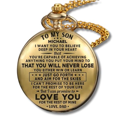 Wrappiness to My Son Personalized Engraved Pocket Watch - Custom Gift for Son from Mom Dad with Meaningful Message, Stainless Steel Keepsake for Graduation, Birthday, Christmas (Just Go Forth)