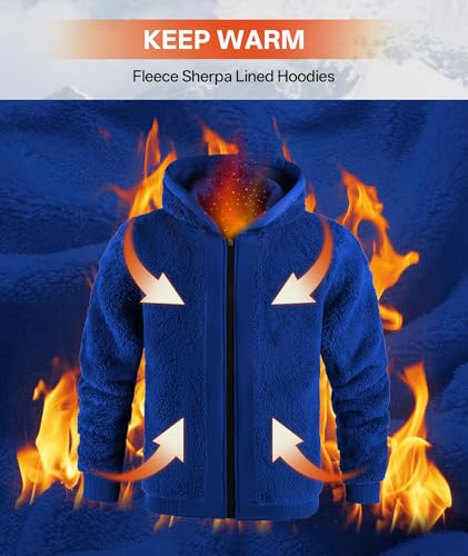 Image of V VALANCH Men Hoodies Zip Up Sherpa Lined Sweatshirts Heavyweight Thick Warm Fleece Winter Jacket
